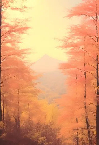 落日秋天树叶黄色山脉意境背景