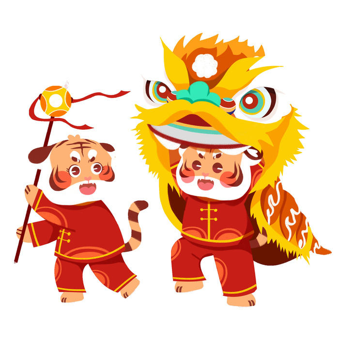 2022虎年吉祥物卡通公仔小老虎形象设计福字元素手绘插画psd素材