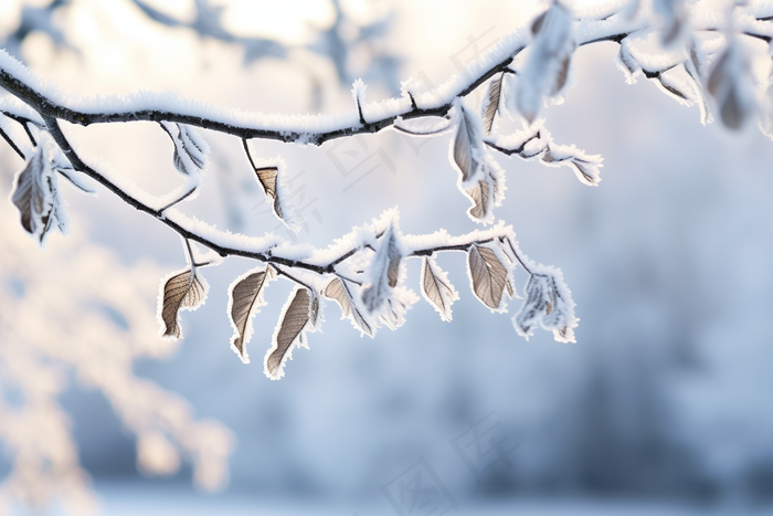 冬季白雪覆盖树枝雾凇雪景摄影图(4032x2688)