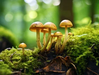 森林蘑菇枯木树干青苔苔藓摄影图