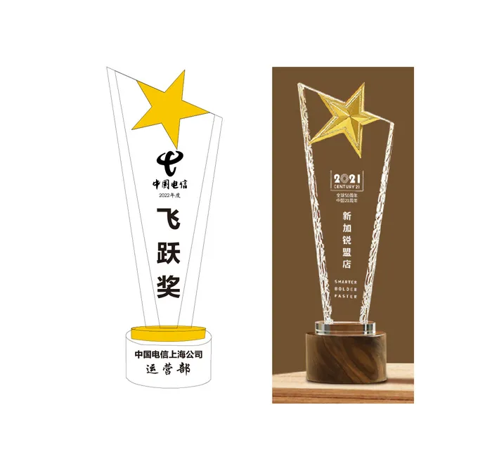 定制水晶奖杯定做创意刻字可编辑文件星型奖杯ai矢量模版下载