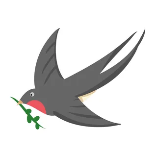 水彩手绘春季春天柳树柳条枝条小鸟小燕子元素PSD设计素材PNG图片