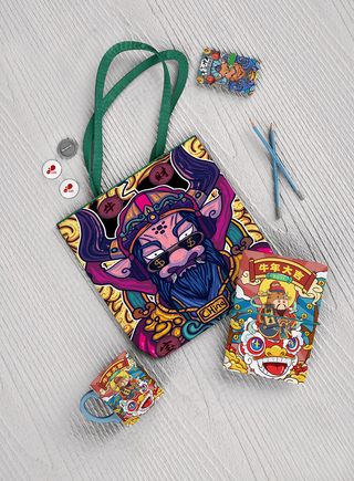 国潮风中式布袋子智能贴图样机