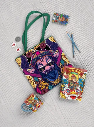 国潮风中式布袋子智能贴图样机