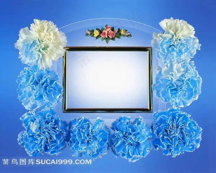 蓝色花朵和白色花朵组成的花边边框