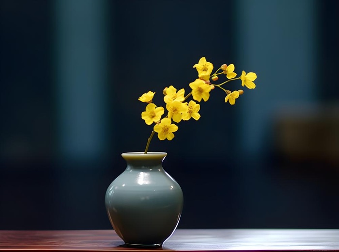 花瓶黄色花朵古典背景(3600x2673)