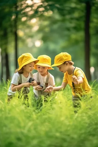 儿童野外玩耍学习探险图