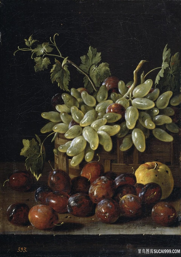 静物水晶葡萄李子装饰画