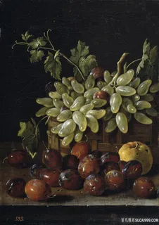 静物水晶葡萄李子装饰画