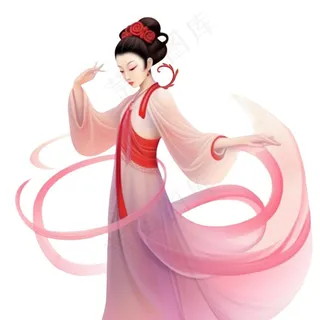 古风古装少女仙气粉色衣裙插画免抠