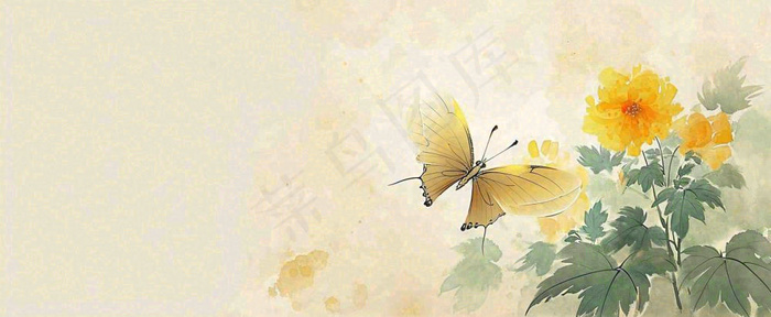 温馨纹理橙色花朵鲜花蝴蝶意境唯美渐变，中国风(1712x704)