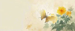 温馨纹理橙色花朵鲜花蝴蝶意境唯美渐变，中国风