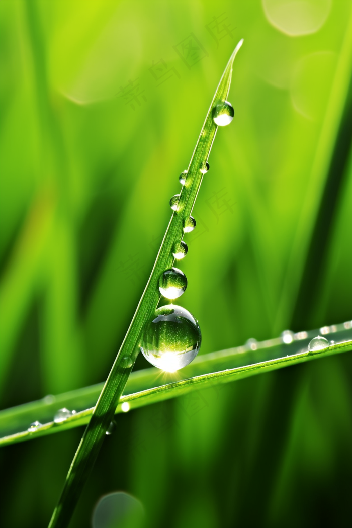 雨天小草上的水珠嫩叶摄影图(2688x4032)