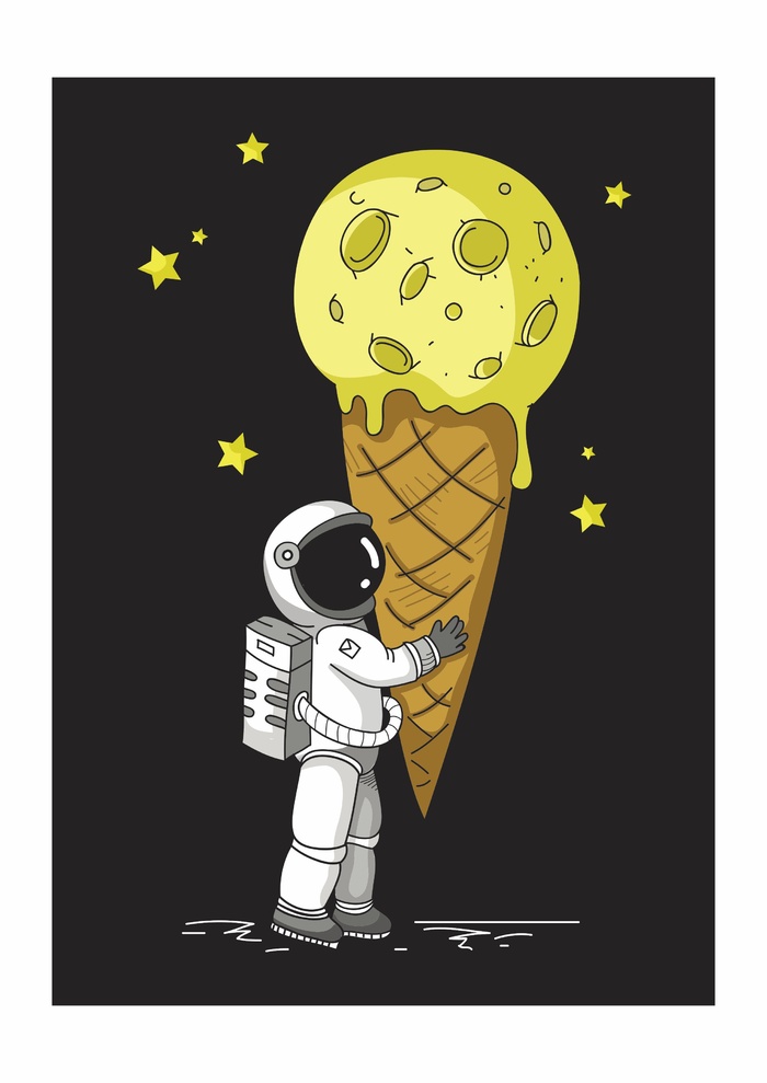 月球雪糕甜筒宇航员太空人星星