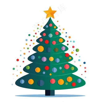 圣诞树节日彩色球卡通插画免抠