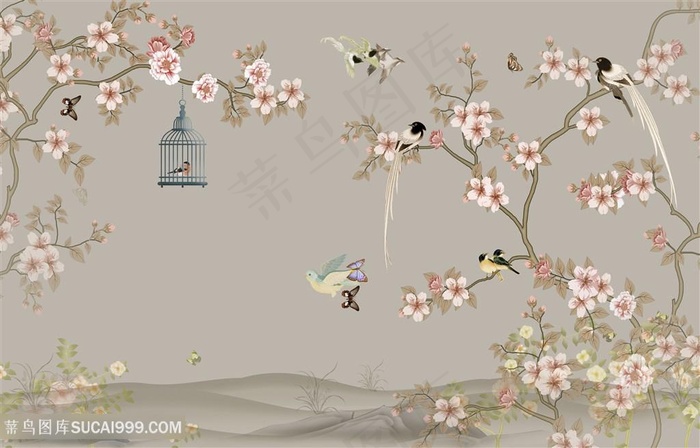 工笔花鸟风景图片
