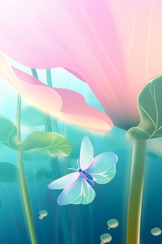 创新可爱粉色荷叶昆虫线条背景