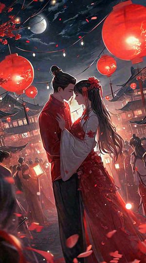 中国风情人节古风情侣拥抱亲吻爱情，七夕节