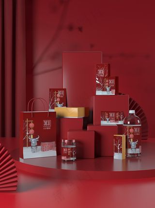 喜庆国潮风中式新年礼品智能贴图样机