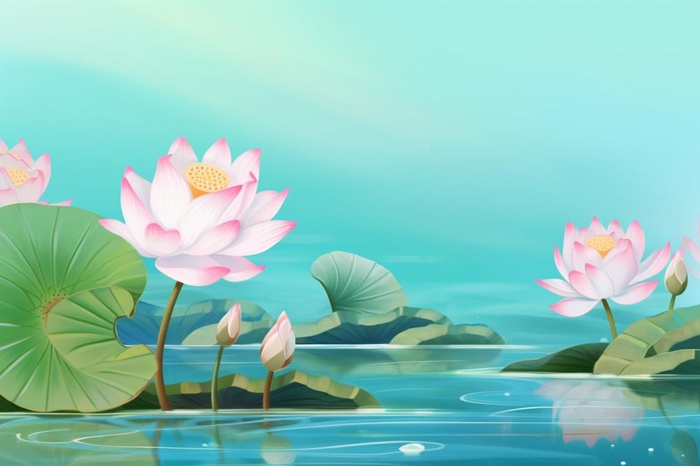 创意淡雅简约国风荷花国潮背景(1344x896)