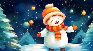 圣诞节雪人小孩圣诞老人卡通插画素材背景