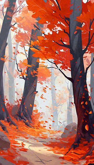 秋天红色秋叶树落叶温馨自然风景，立秋手绘插画