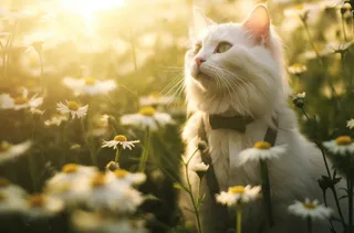 猫咪花丛可爱宠物猫摄影图