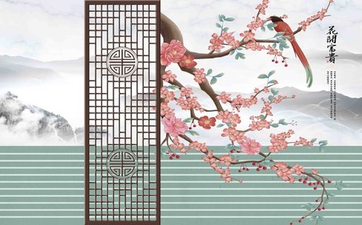 新中式花鸟背景墙 新中式花鸟背景墙
