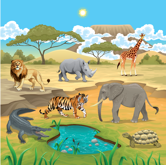 卡通树林风景动物