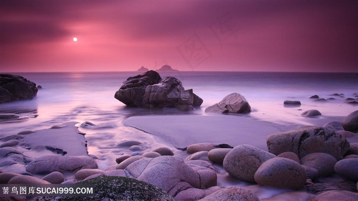 黄昏紫色河流美景壁纸