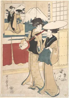 喜多川歌磨手绘日式美女装饰画 喜多川歌磨手绘日式美女装饰画