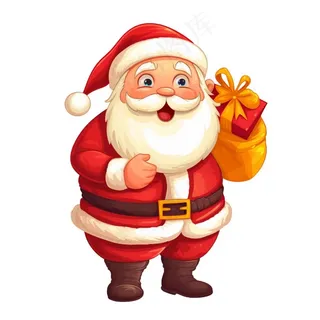 圣诞老人拿着礼物可爱卡通插画免抠