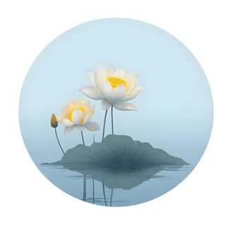 莲花荷花水墨圆框画免抠