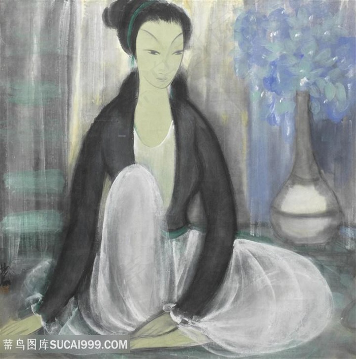 林风眠花卉唯美水墨美女艺术装饰画