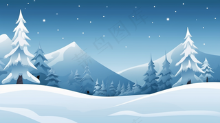 冬季白雪覆盖的大地自然风景卡通插画素材背景