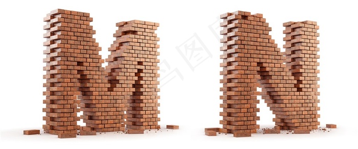 创意砖墙MN字母设计高清图片