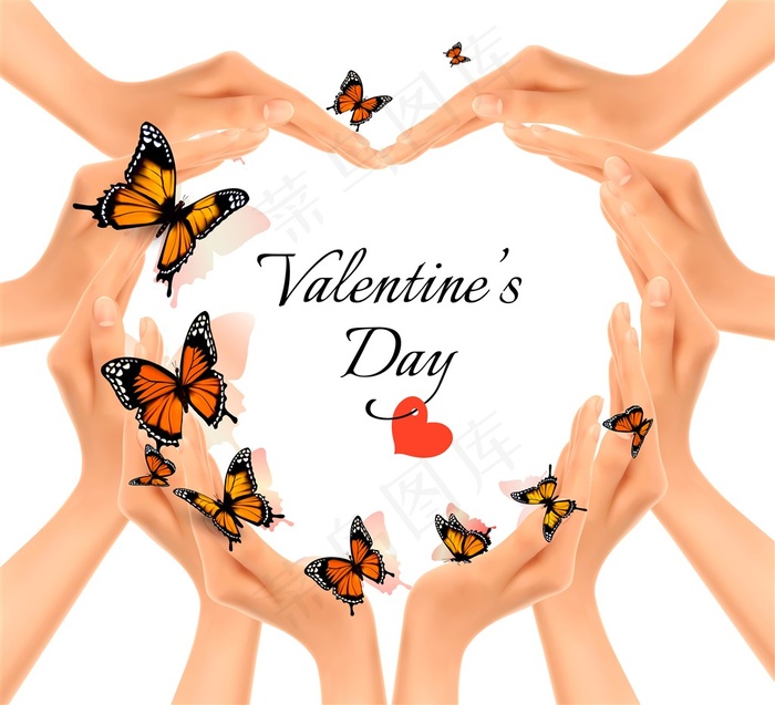 多彩蝴蝶心形手势背景设计素材