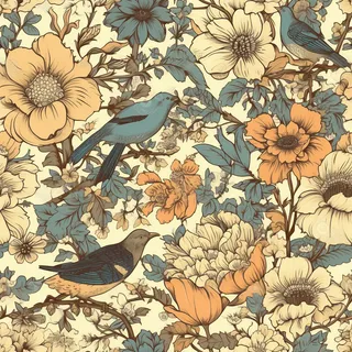 花鸟图，插画风格，无缝贴图，素材