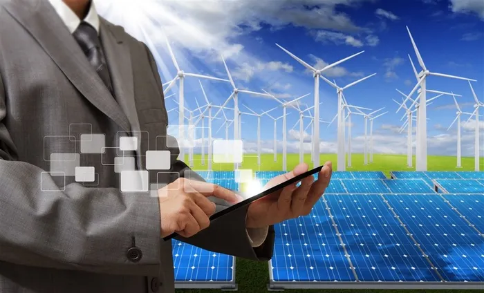 太阳能和风力能源科技插画