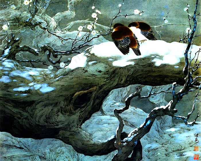 冬季花鸟工笔画