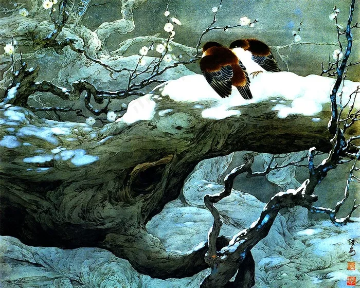 冬季花鸟工笔画