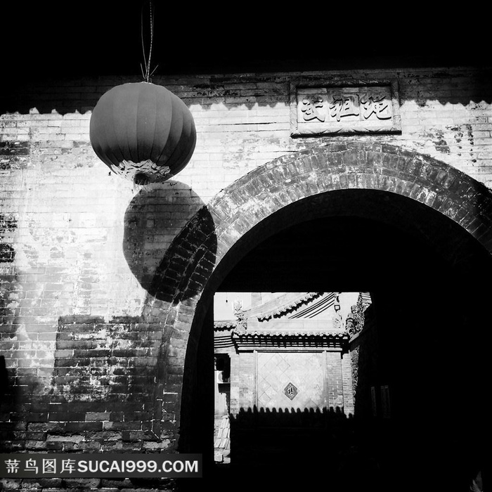 山西平遥古城建筑景观黑白摄影