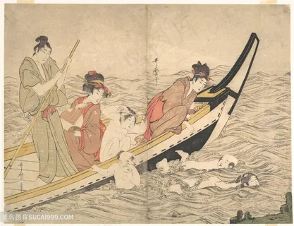 喜多川歌磨湖畔木船美女装饰画 喜多川歌磨湖畔木船美女装饰画