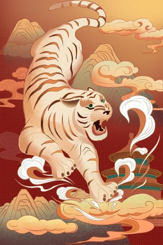 虎年中国风萌虎插画