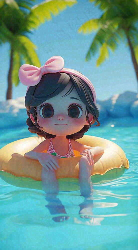 夏天泳池玩耍泳衣女孩，小暑大暑 夏至(816x1472)