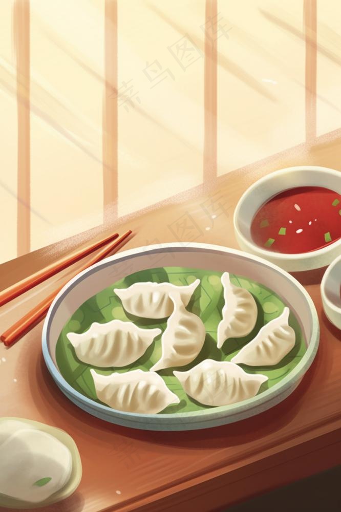 冬天饺子美食插画背景(896x1344)