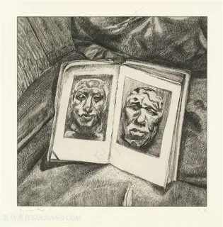 弗洛伊德手绘人物素描书本装饰画