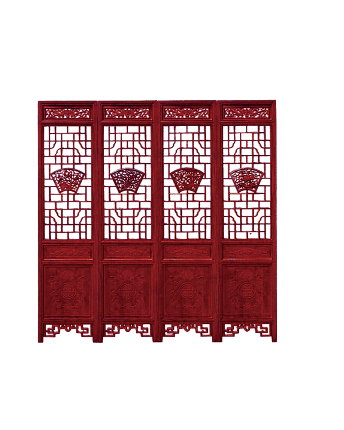 屏风古典木材红色