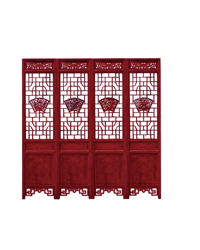 屏风古典木材红色