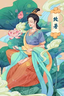 二十四节气处暑水彩莲花池少女敦煌国潮插画 二十四节气处暑水彩莲花池少女敦煌国潮插画